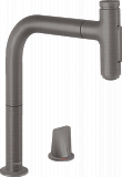 Кухонный смеситель Hansgrohe Select Metris M71 на 2 отверстия, однорычажный, 200, с вытяжным душем, 2jet, sBox, черный хром