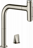 Кухонный смеситель Hansgrohe Metris Select M71 M7120-H200, однорычажный, на 2 отверстия, с вытяжным изливом, сталь
