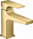 Смеситель для раковины Hansgrohe Metropol 100, однорычажный, для маленькой раковины, с рычаговой рукояткой, со сливным клапаном Push-Open, золото