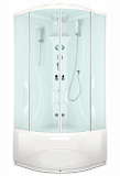 Domani-Spa Elegance high, высокий поддон, стенка из санитарного акрила, кнопочный блок управления, вертикальный гидромассаж, 90х90х218см, сатин матированные двери